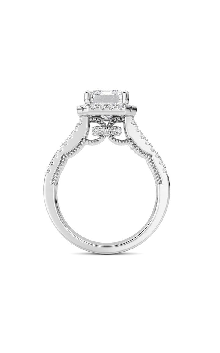 3Cttw Emerald Shaped Lab Grown Diamond (F/VS) Split shank Accented Ring in 14K Gold