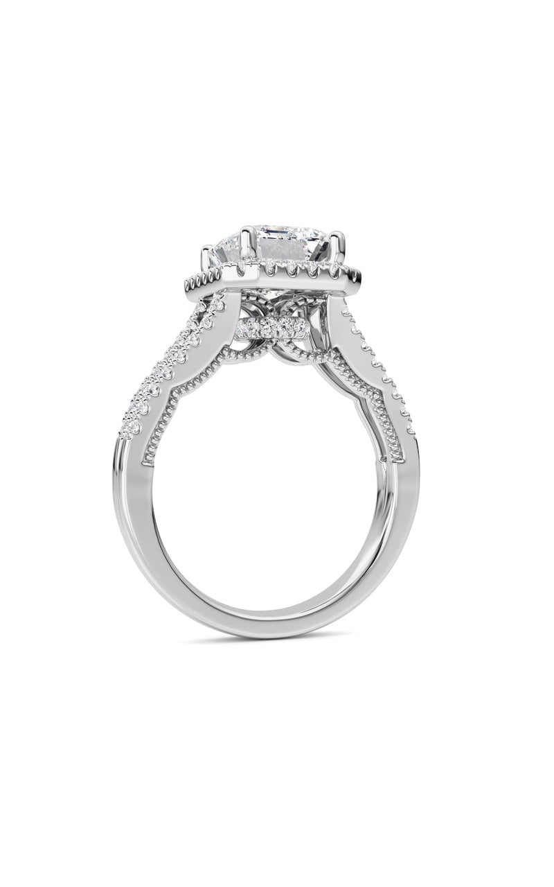 3Cttw Emerald Shaped Lab Grown Diamond (F/VS) Split shank Accented Ring in 14K Gold