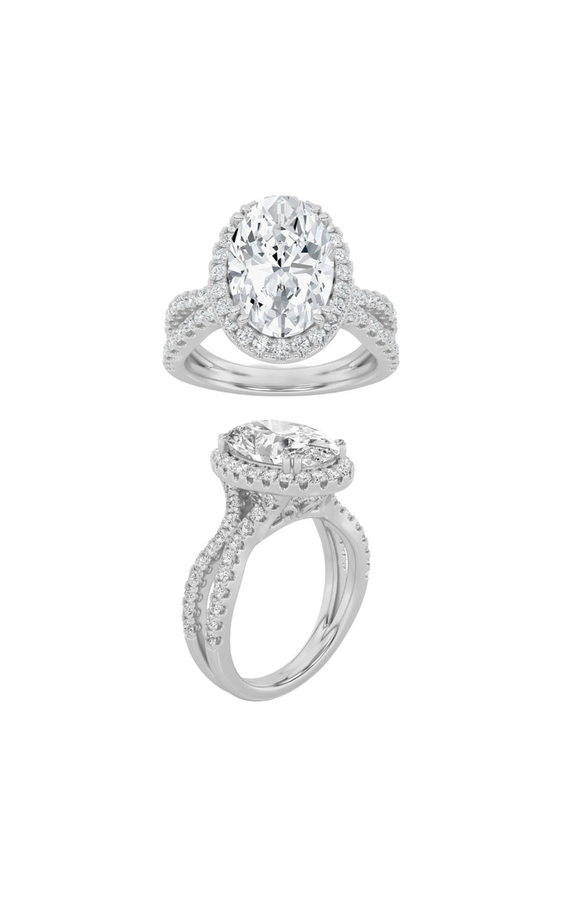 2Cttw Oval Shaped Lab Grown Diamond (F/VS) Split shank Accented Ring in 14K Gold