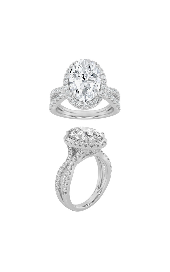 2Cttw Oval Shaped Lab Grown Diamond (F/VS) Split shank Accented Ring in 14K Gold