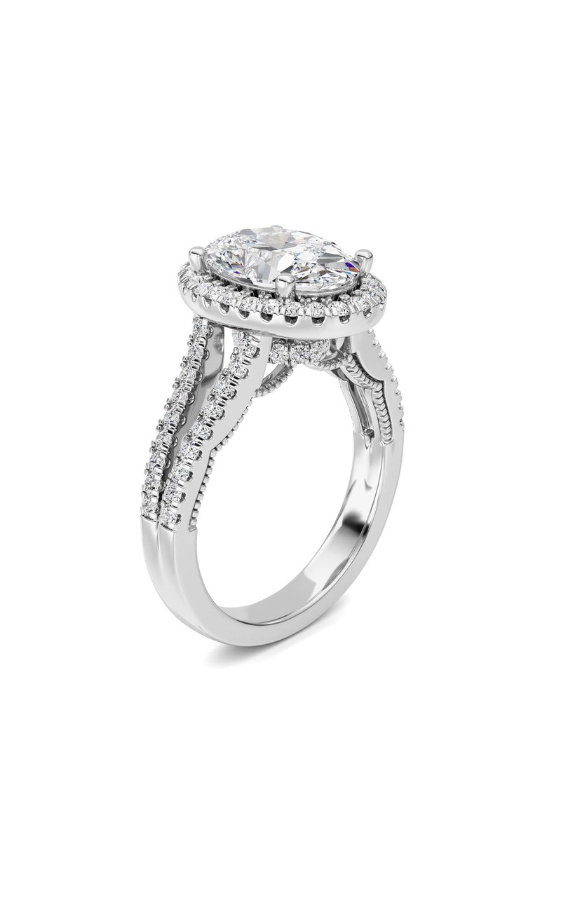 3Cttw Oval Shaped Lab Grown Diamond (F/VS) Split shank Accented Ring in 14K Gold