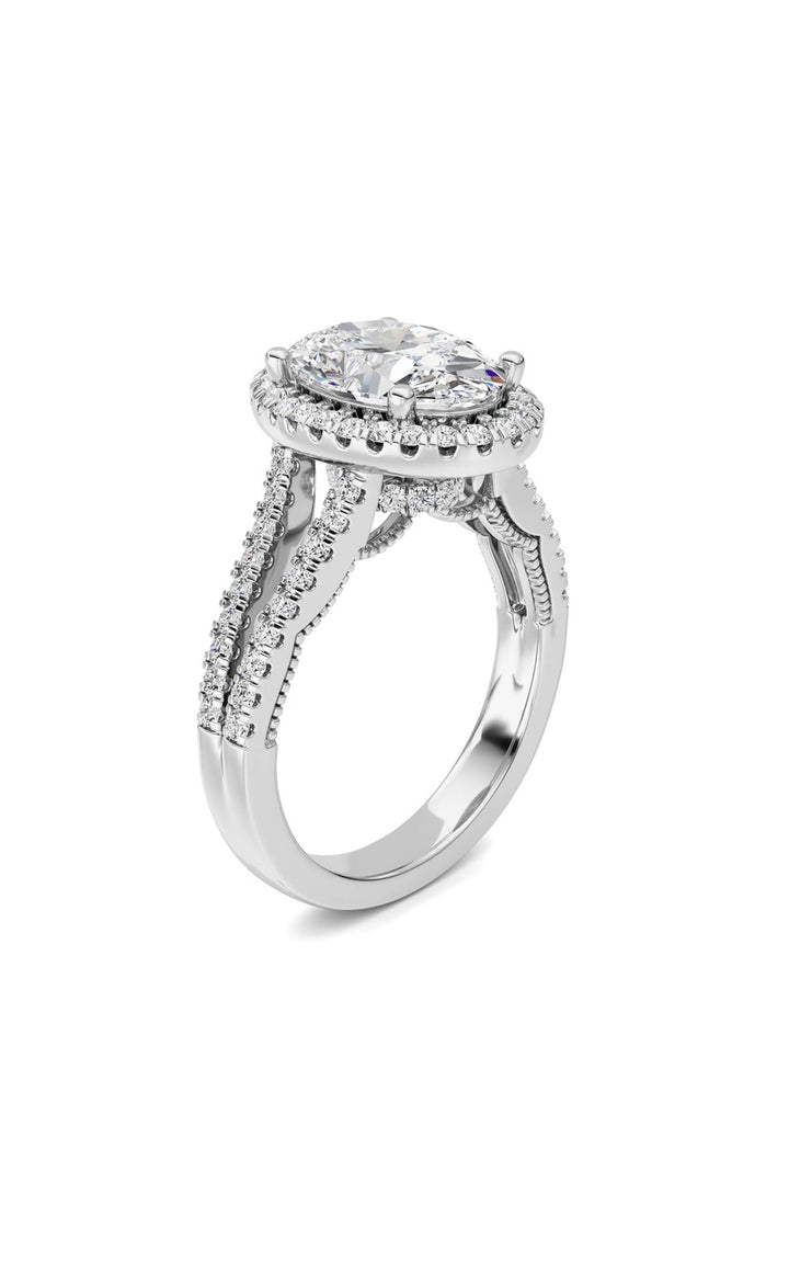 3Cttw Oval Shaped Lab Grown Diamond (F/VS) Split shank Accented Ring in 14K Gold