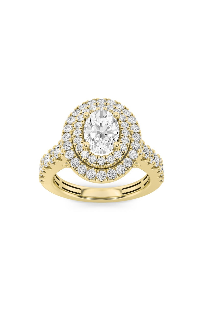 2Cttw Oval Shaped Lab Grown Diamond (F/VS) DoubleHalo Engagement Ring in 14K Gold