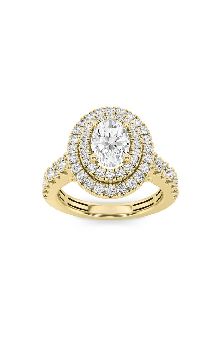 2Cttw Oval Shaped Lab Grown Diamond (F/VS) DoubleHalo Engagement Ring in 14K Gold