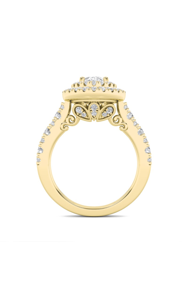 2Cttw Oval Shaped Lab Grown Diamond (F/VS) Double Halo Engagement Ring in 14K Gold