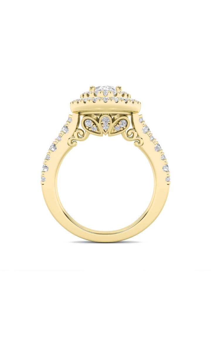 2Cttw Oval Shaped Lab Grown Diamond (F/VS) Double Halo Engagement Ring in 14K Gold