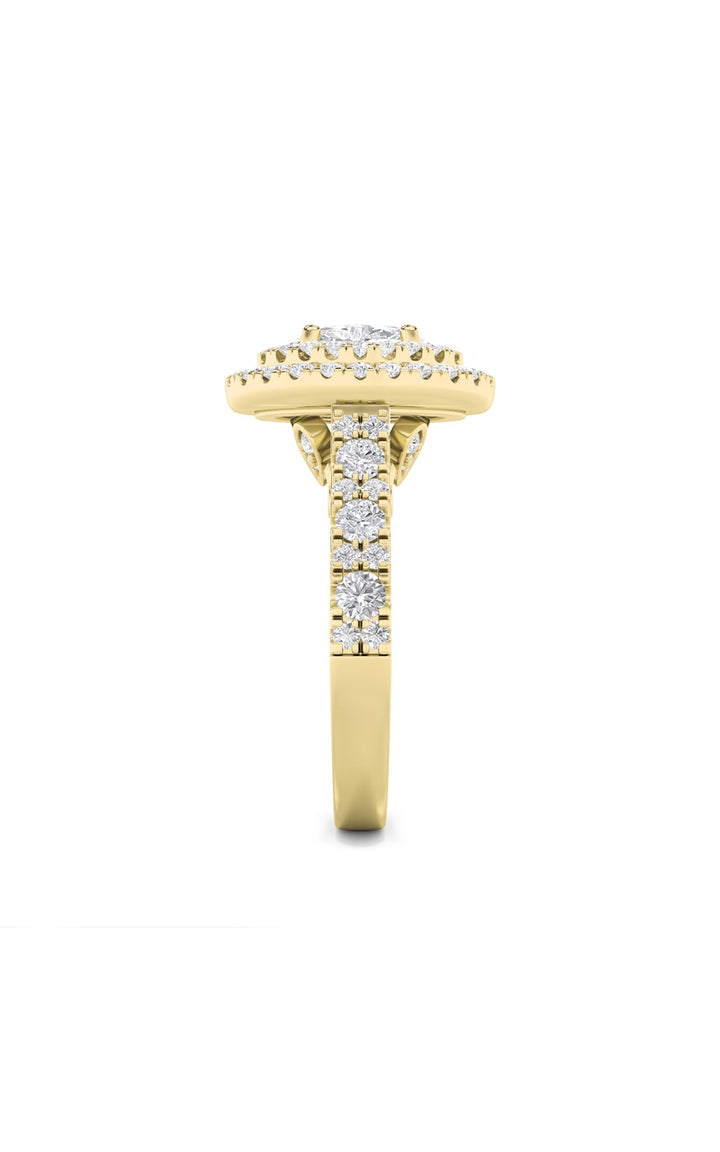 2Cttw Oval Shaped Lab Grown Diamond (F/VS) Double Halo Engagement Ring in 14K Gold