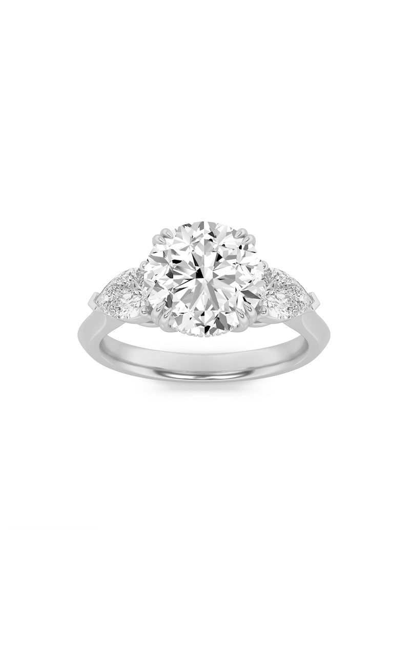 3Cttw Round Shaped Lab Grown Diamond (F/VS) ThreeStone Hidden Halo Ring in 14K Gold