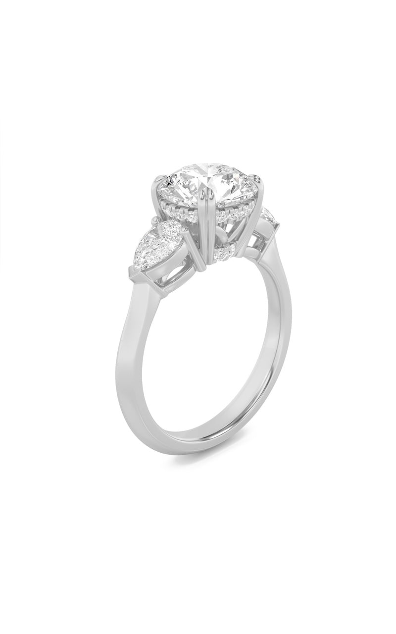 3Cttw Round Shaped Lab Grown Diamond (F/VS) Three Stone Hidden Halo Ring in 14K Gold