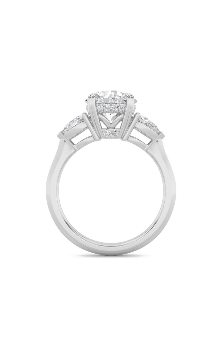 3Cttw Round Shaped Lab Grown Diamond (F/VS) Three Stone Hidden Halo Ring in 14K Gold