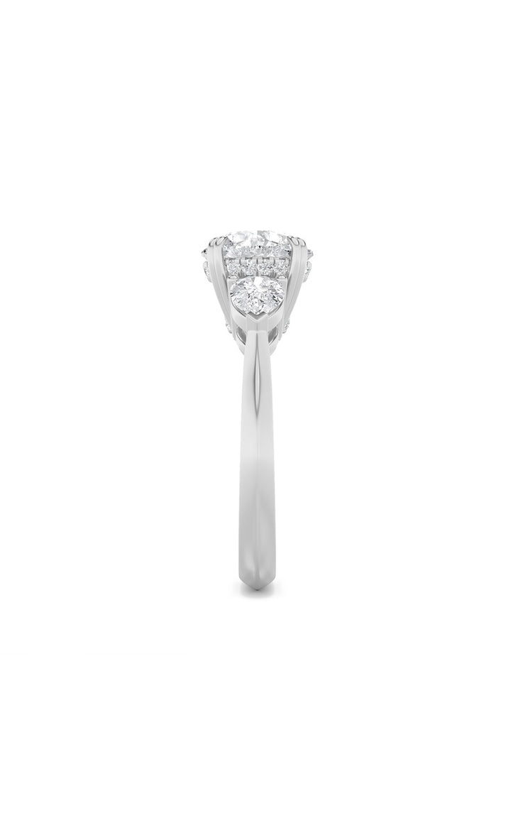 3Cttw Round Shaped Lab Grown Diamond (F/VS) Three Stone Hidden Halo Ring in 14K Gold