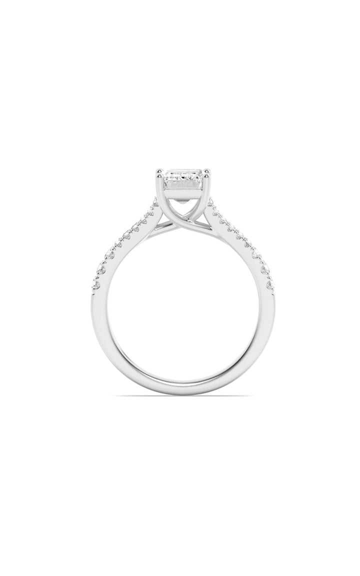 4Cttw Emerald Shaped Lab Grown Diamond (F/VS) Split Shank Trellis Engagement Ring in 14K Gold