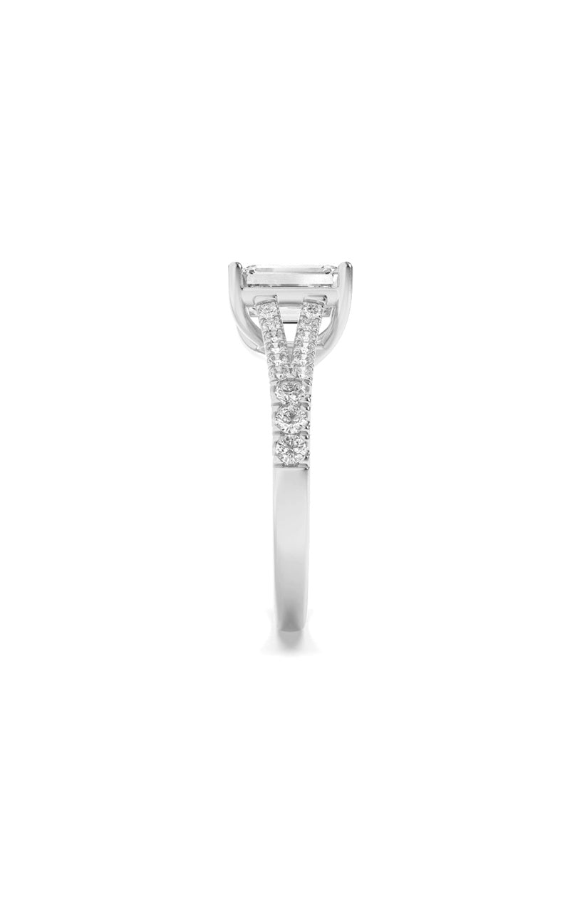 4Cttw Emerald Shaped Lab Grown Diamond (F/VS) Split Shank Trellis Engagement Ring in 14K Gold