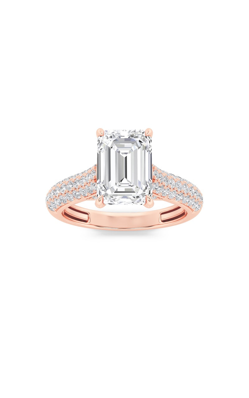 1.5Cttw Emerald Shaped Lab Grown Diamond (F/VS) Hidden Halo Accented Engagement Ring in 14K Gold