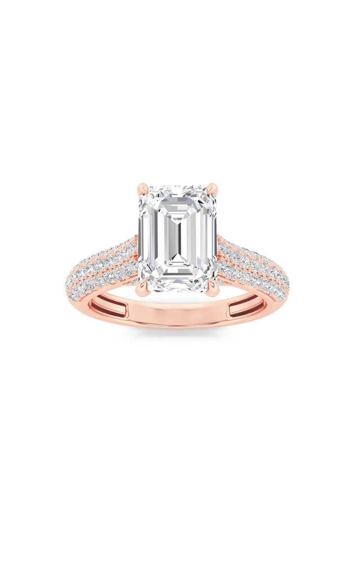 1.5Cttw Emerald Shaped Lab Grown Diamond (F/VS) Hidden Halo Accented Engagement Ring in 14K Gold