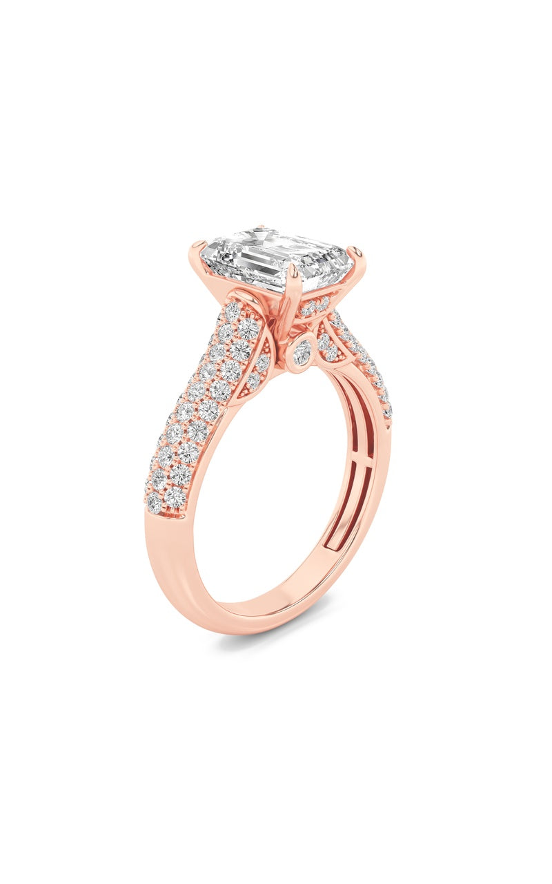 1.5Cttw Emerald Shaped Lab Grown Diamond (F/VS) Hidden Halo Accented Engagement Ring in 14K Gold