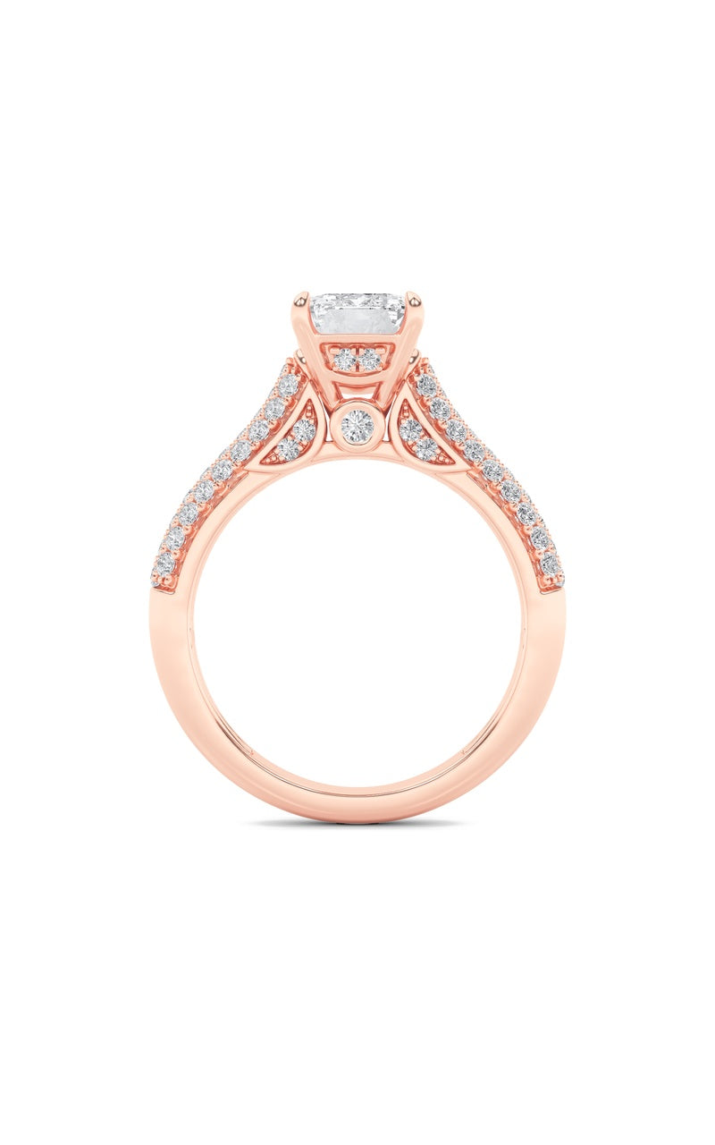 1.5Cttw Emerald Shaped Lab Grown Diamond (F/VS) Hidden Halo Accented Engagement Ring in 14K Gold