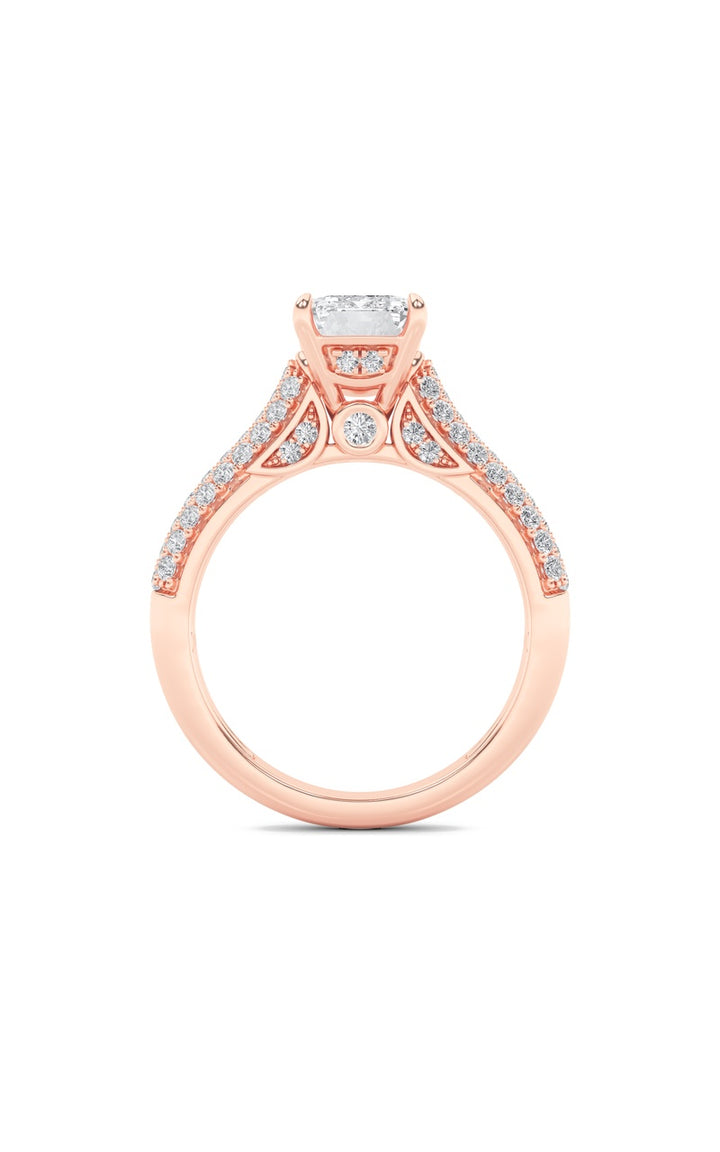 1.5Cttw Emerald Shaped Lab Grown Diamond (F/VS) Hidden Halo Accented Engagement Ring in 14K Gold