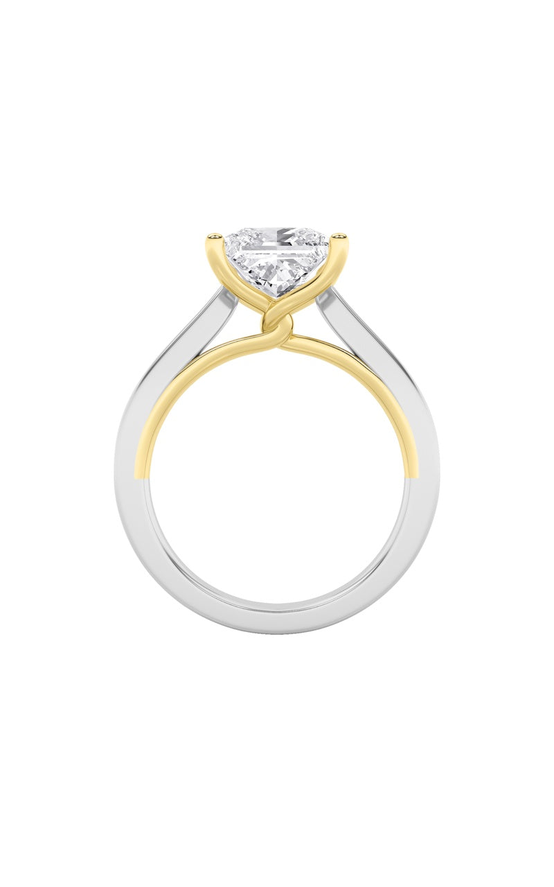 3CTW Princess Shaped Lab Grown Diamond (F/VS) Two Tone Twisted Basket Cathedral Shank Solitaire Ring in 14K Gold