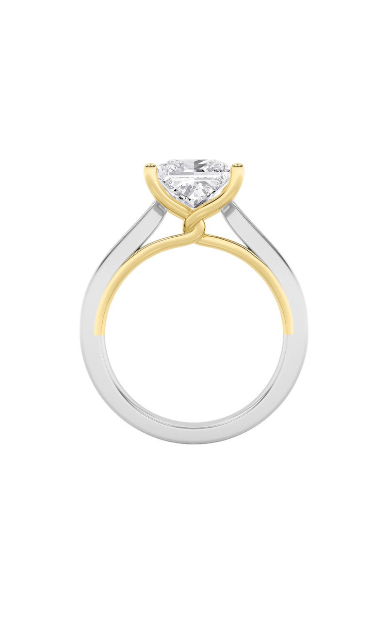 3Cttw Princess Shaped Lab Grown Diamond (F/VS) Two Tone Twisted Basket Cathedral Shank Solitaire Ring in 14K Gold
