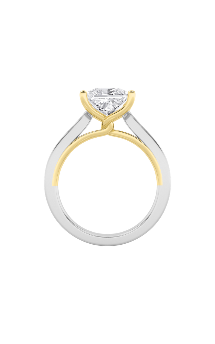 3Cttw Princess Shaped Lab Grown Diamond (F/VS) Two Tone Twisted Basket Cathedral Shank Solitaire Ring in 14K Gold