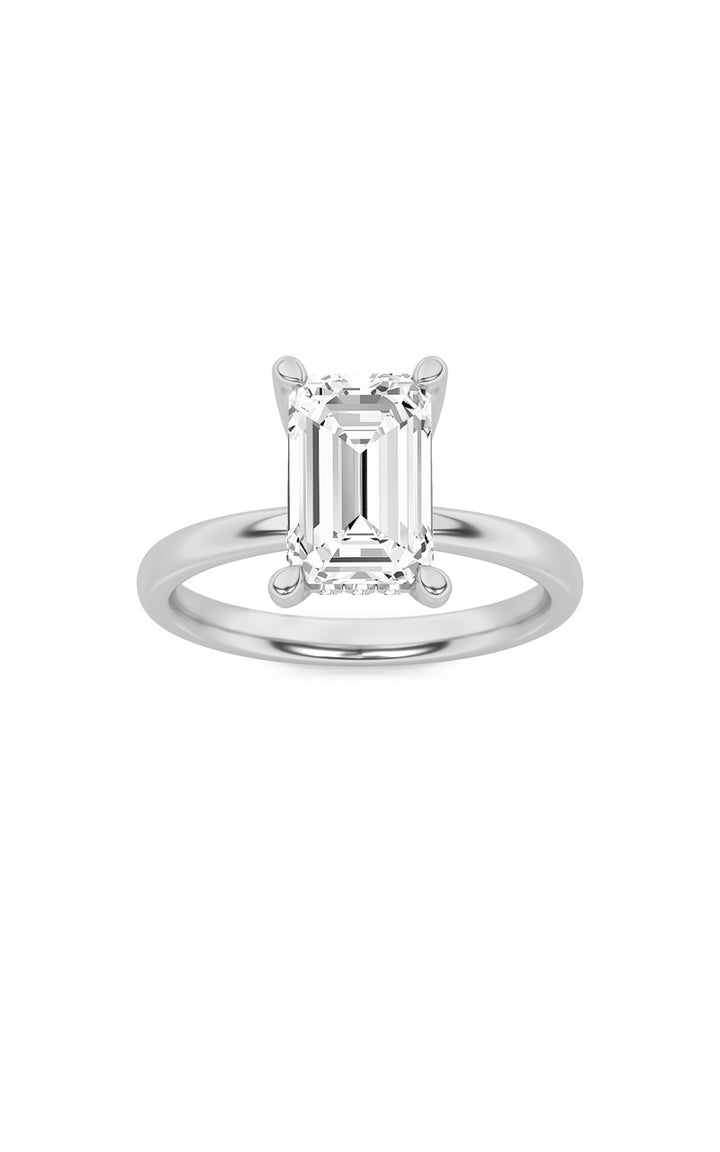 2Cttw Emerald Shaped Lab Grown Diamond (F/VS) Hidden Halo Petite Shank Ring in 14K Gold