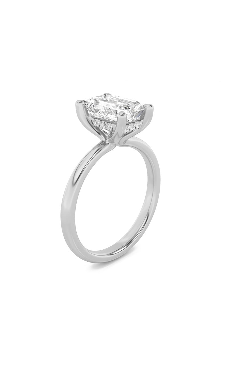 2Cttw Emerald Shaped Lab Grown Diamond (F/VS) Hidden Halo Petite Shank Ring in 14K Gold