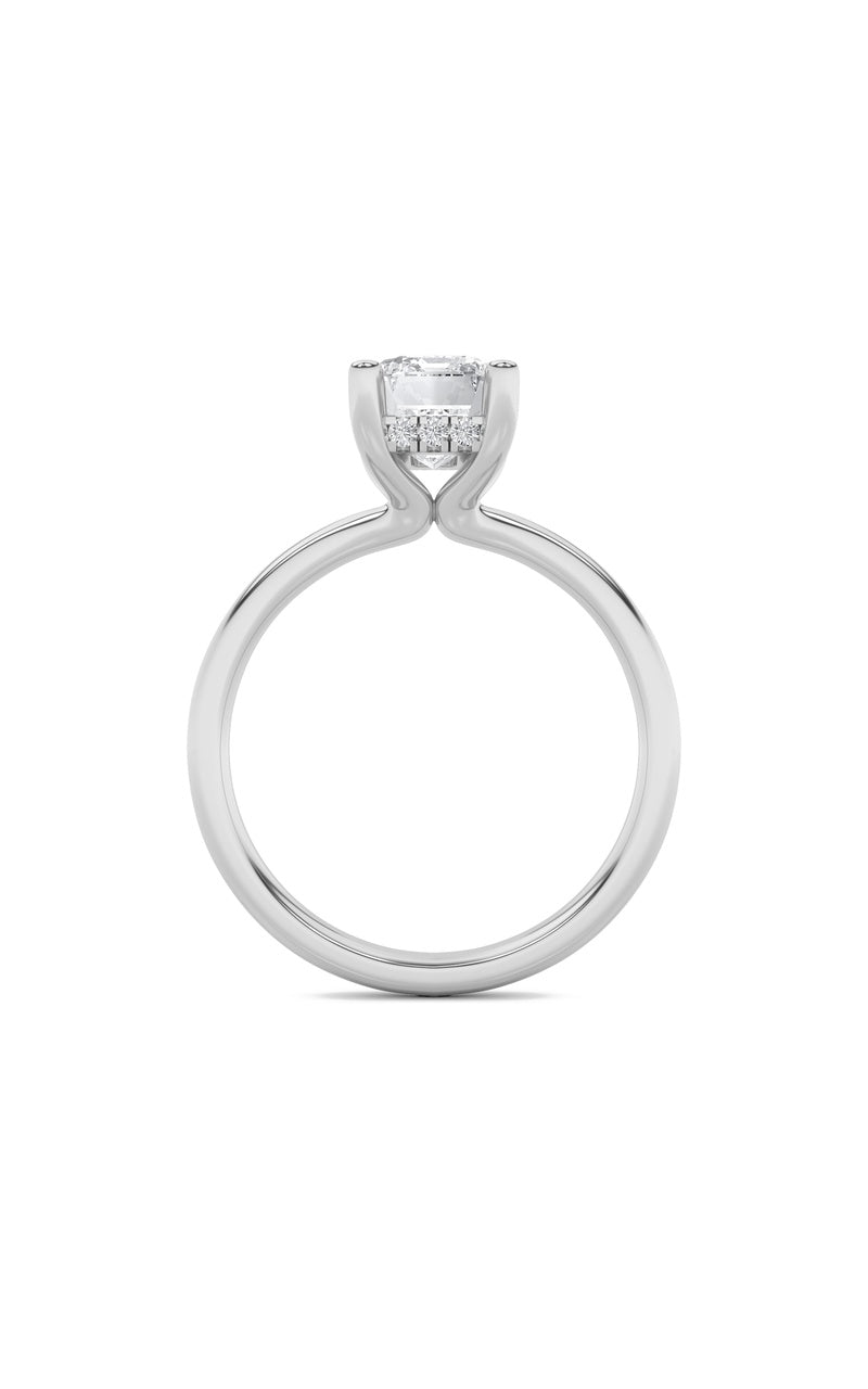 2Cttw Emerald Shaped Lab Grown Diamond (F/VS) Hidden Halo Petite Shank Ring in 14K Gold