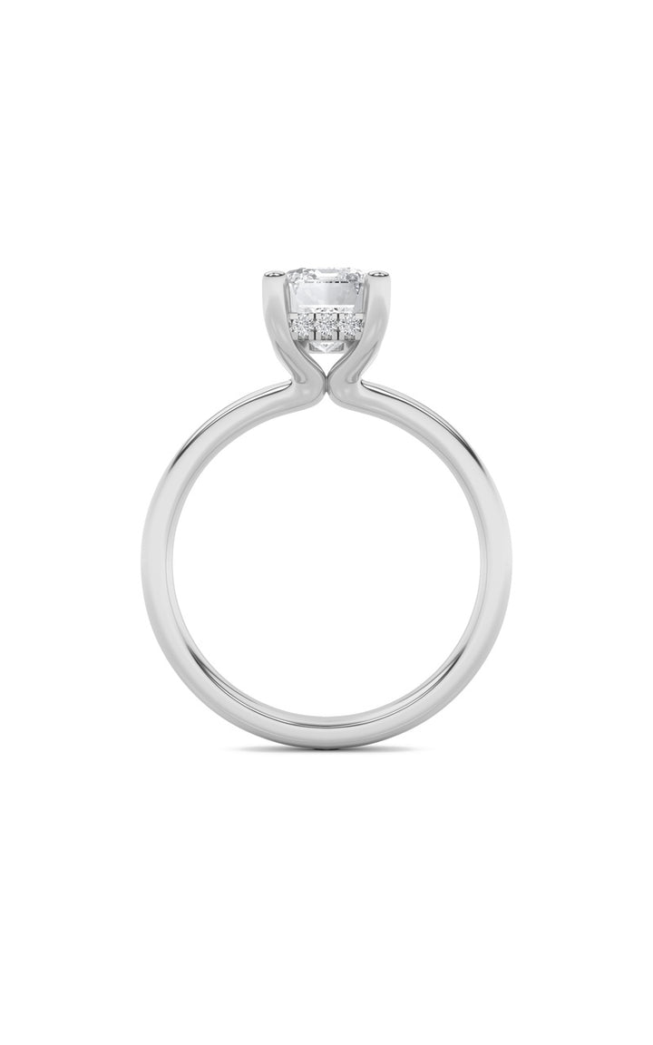2Cttw Emerald Shaped Lab Grown Diamond (F/VS) Hidden Halo Petite Shank Ring in 14K Gold