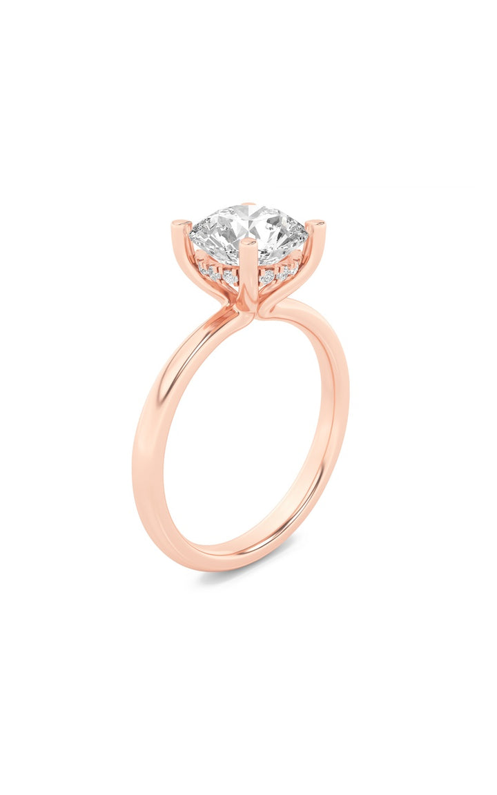 2Cttw Round Shaped Lab Grown Diamond (F/VS) Hidden Halo Petite Shank Ring in 14K Gold
