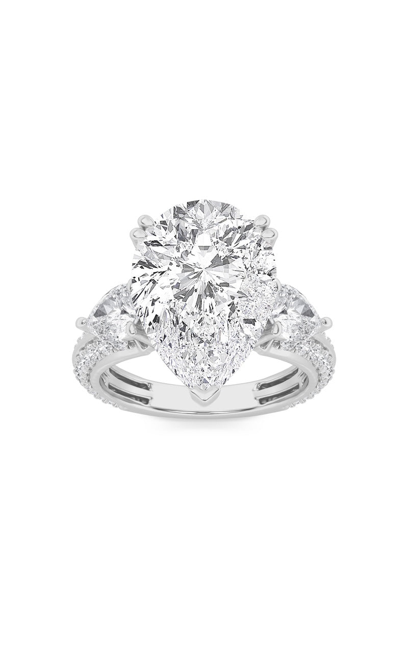 6.75Cttw Pear Shaped Lab Grown Diamond (F/VS) Bold Statement Accented Ring in 14K Gold