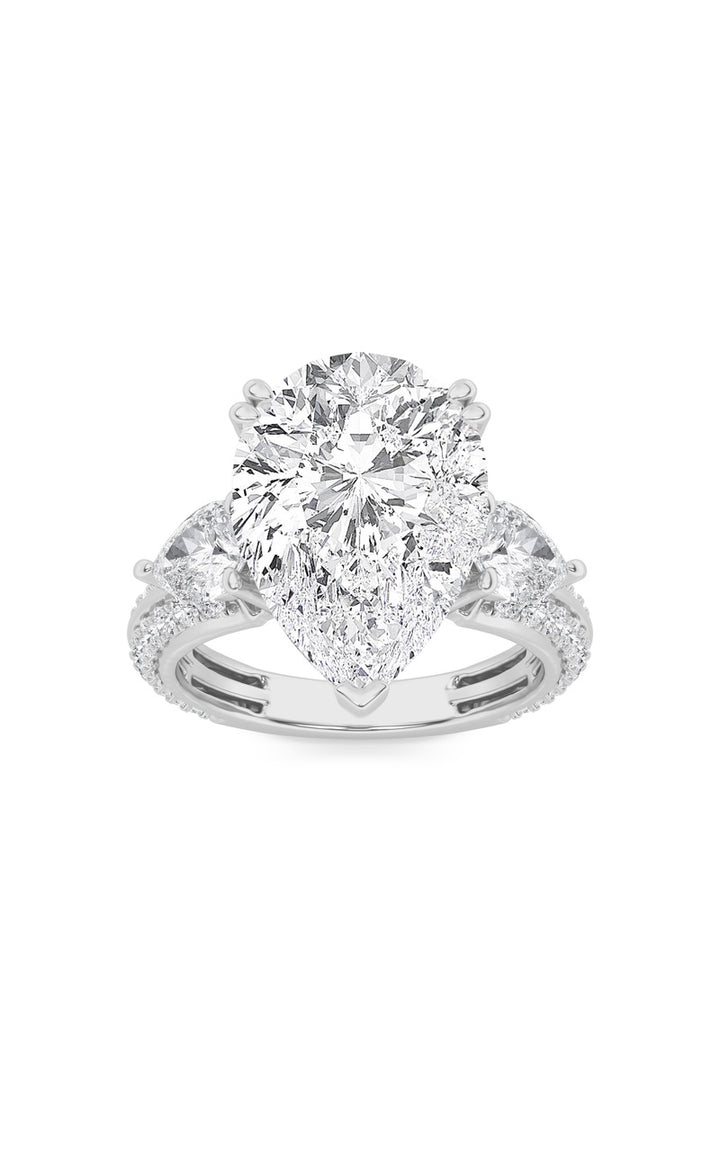 6.75Cttw Pear Shaped Lab Grown Diamond (F/VS) Bold Statement Accented Ring in 14K Gold