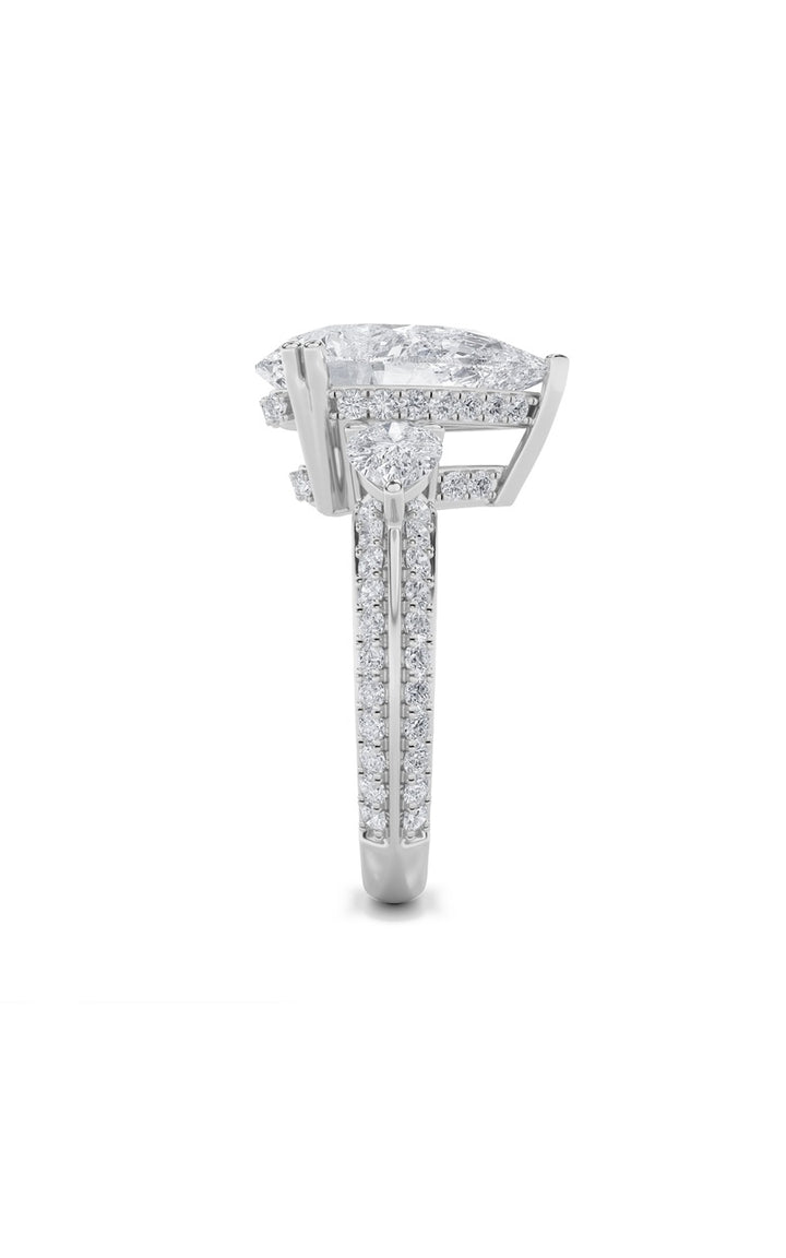 6.75Cttw Pear Shaped Lab Grown Diamond (F/VS) Bold Statement Accented Ring in 14K Gold