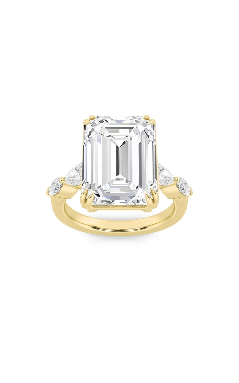 8.5Cttw Emerald Shaped Lab Grown Diamond (F/VS) Bold Statement Accented Ring in 14K Gold