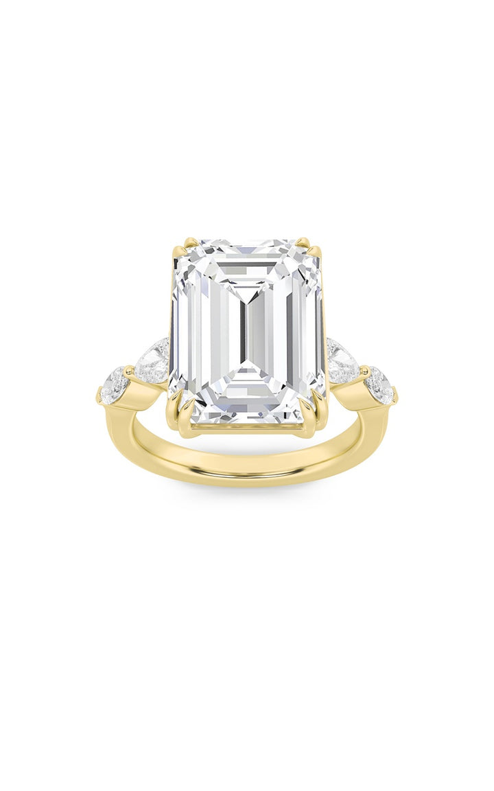 8.5Cttw Emerald Shaped Lab Grown Diamond (F/VS) Bold Statement Accented Ring in 14K Gold