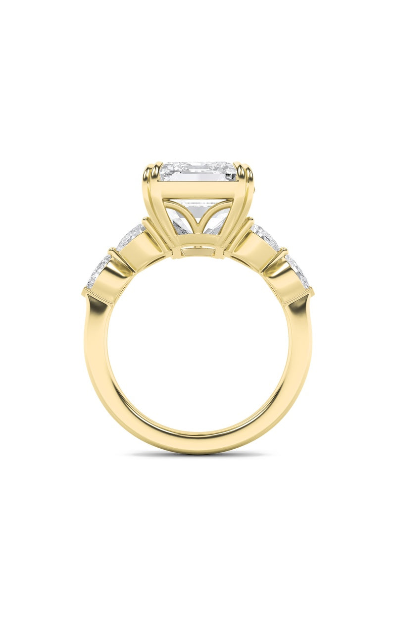 8.5Cttw Emerald Shaped Lab Grown Diamond (F/VS) Bold Statement Accented Ring in 14K Gold
