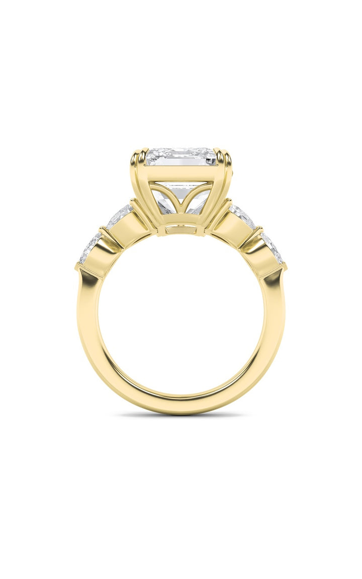 8.5Cttw Emerald Shaped Lab Grown Diamond (F/VS) Bold Statement Accented Ring in 14K Gold