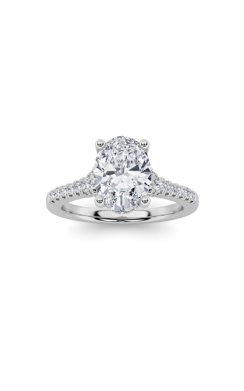 1.5Cttw Oval Shaped Lab Grown Diamond (G/VS) Accented Engagement Ring in 14K White Gold