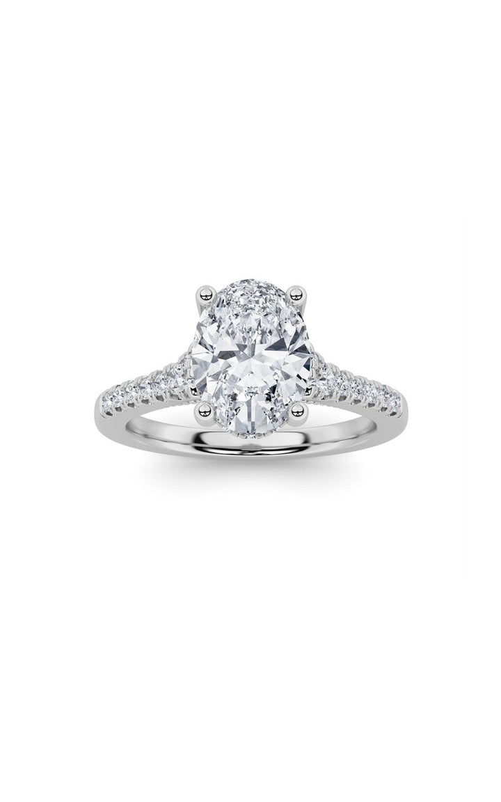 1.5Cttw Oval Shaped Lab Grown Diamond (G/VS) Accented Engagement Ring in 14K White Gold