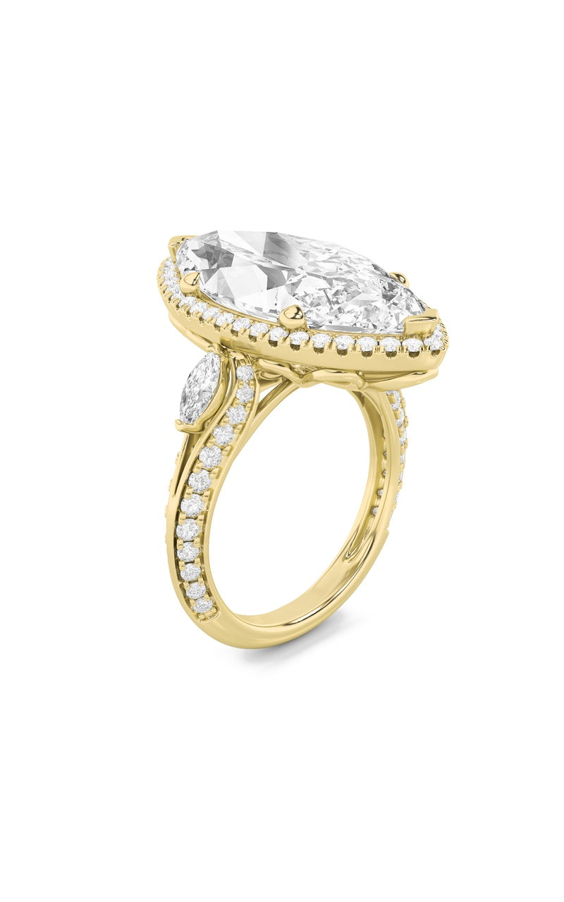 9Cttw Marquise Shaped Lab Grown Diamond (F/VS) Bold Statement Accented  Ring in 14K Gold