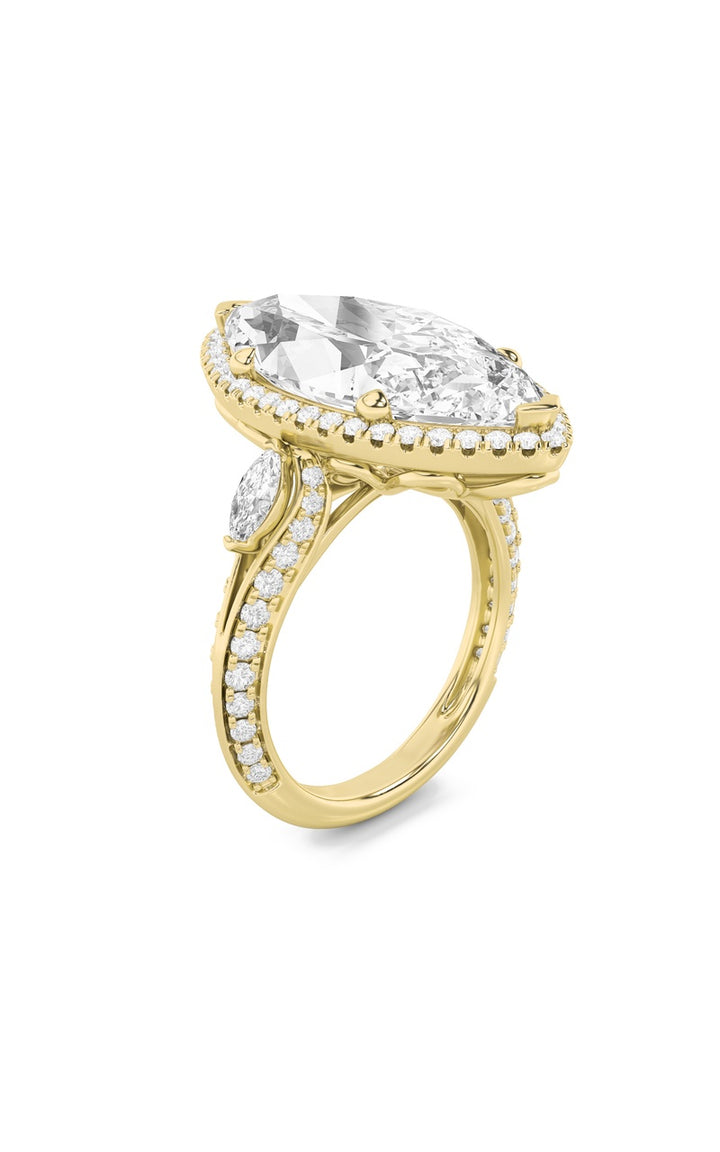 9Cttw Marquise Shaped Lab Grown Diamond (F/VS) Bold Statement Accented  Ring in 14K Gold