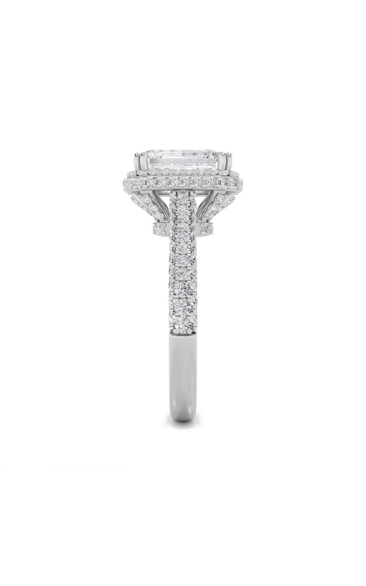 3Cttw Radiant Shaped Lab Grown Diamond (F/VS) Halo Accented Engagement Ring in 14K Gold