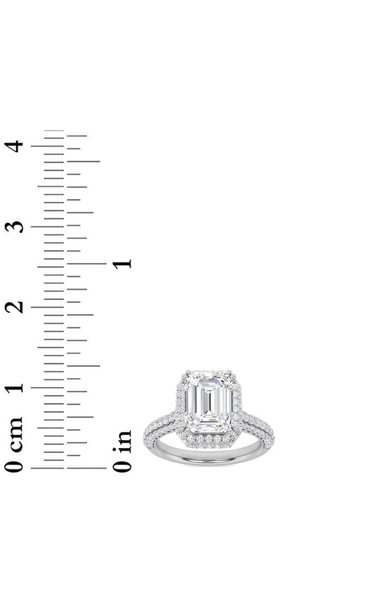 3Cttw Radiant Shaped Lab Grown Diamond (F/VS) Halo Accented Engagement Ring in 14K Gold