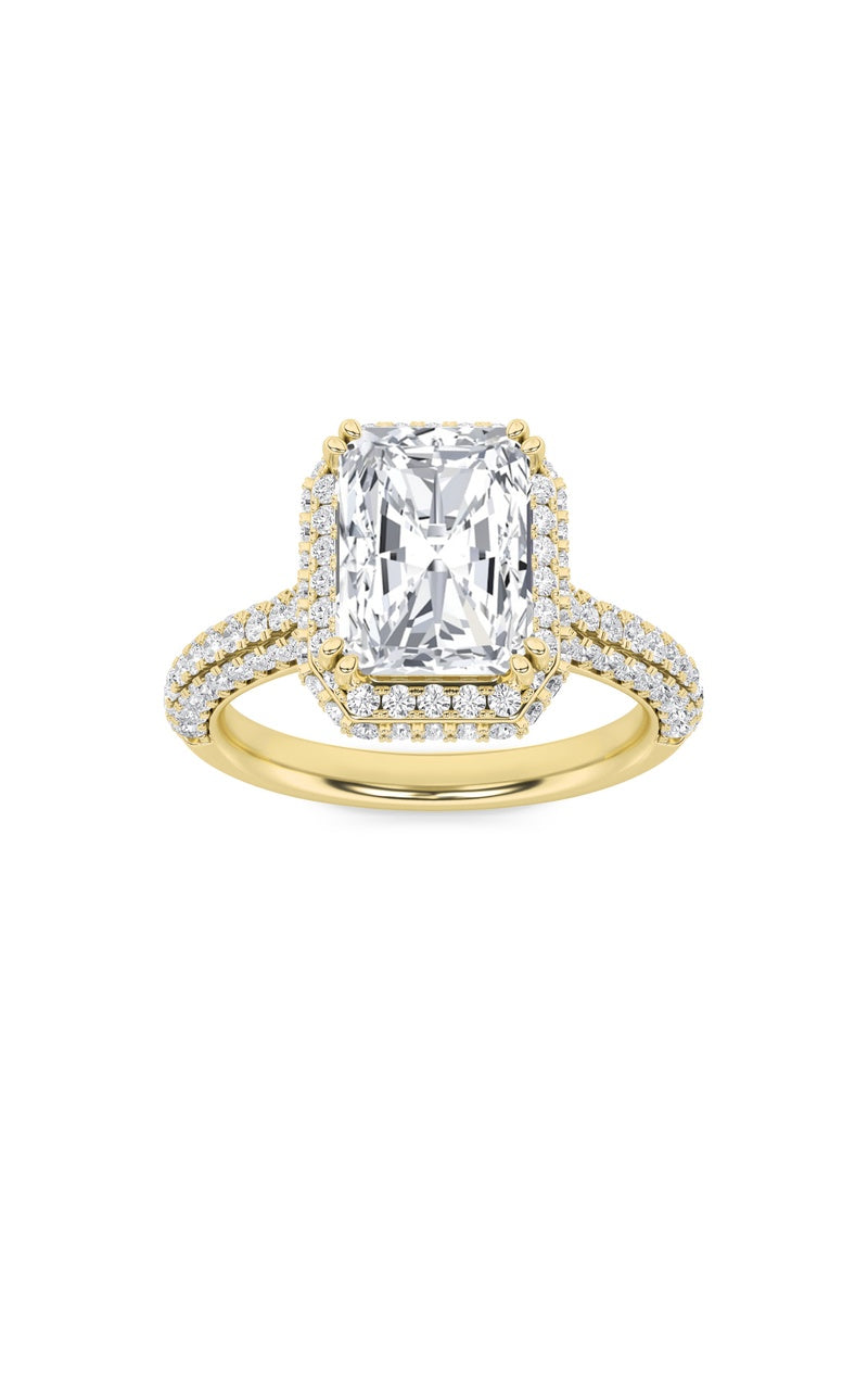 3Cttw Radiant Shaped Lab Grown Diamond (F/VS) Halo Accented Engagement Ring in 14K Gold