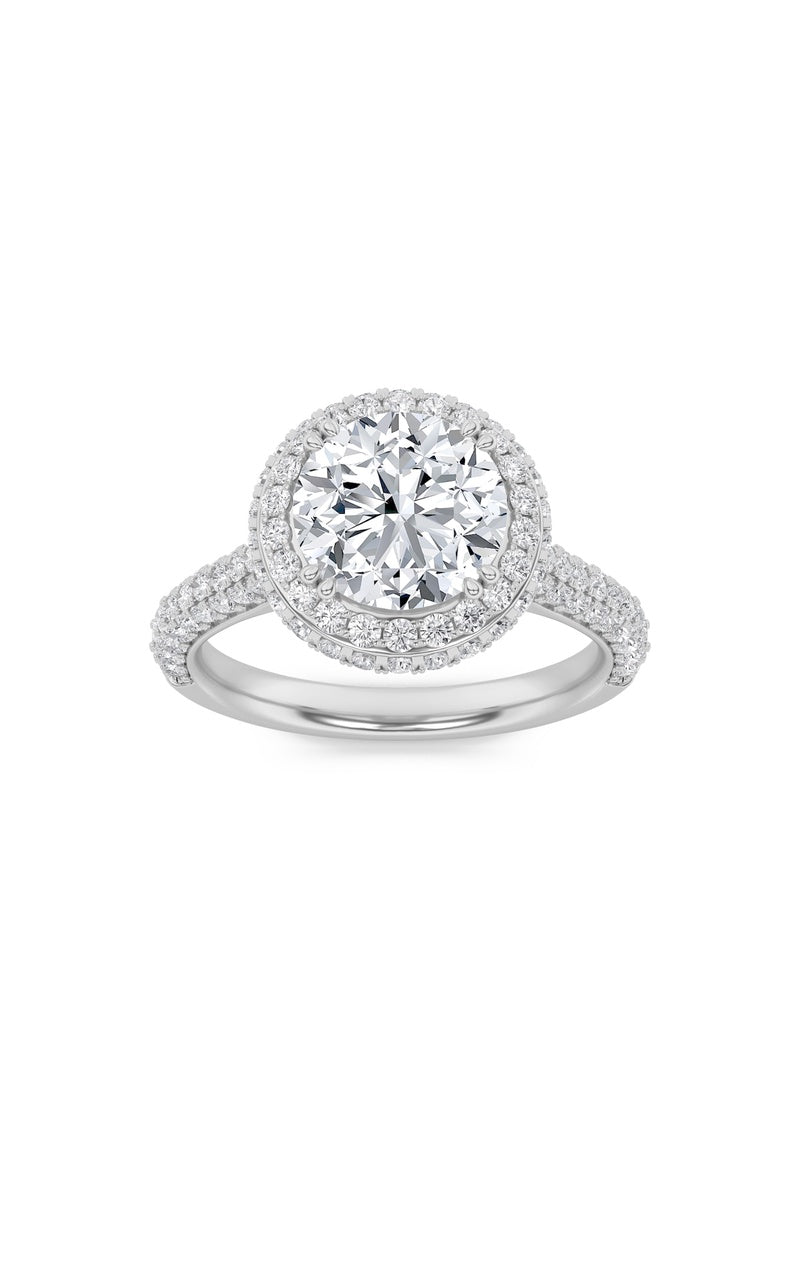 3Cttw Round Shaped Lab Grown Diamond (F/VS) Halo Accented Engagement Ring in 14K Gold