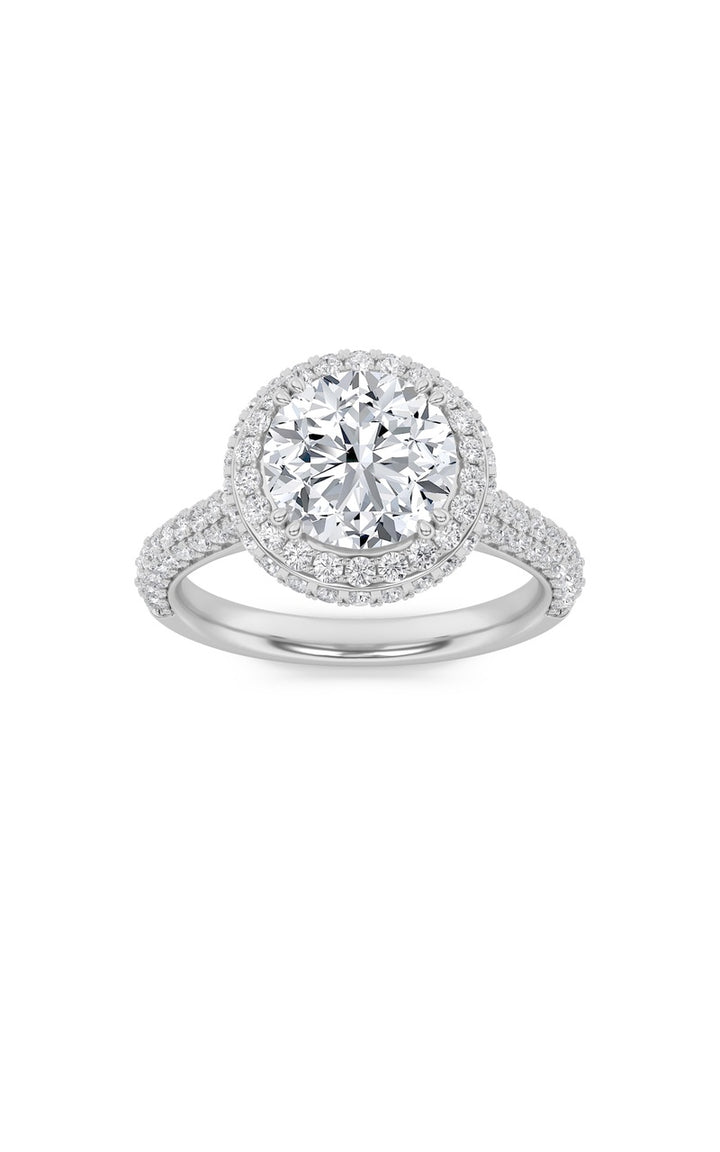 3Cttw Round Shaped Lab Grown Diamond (F/VS) Halo Accented Engagement Ring in 14K Gold