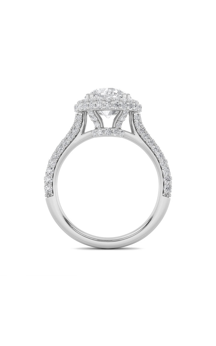 3Cttw Round Shaped Lab Grown Diamond (F/VS) Halo Accented Engagement Ring in 14K Gold