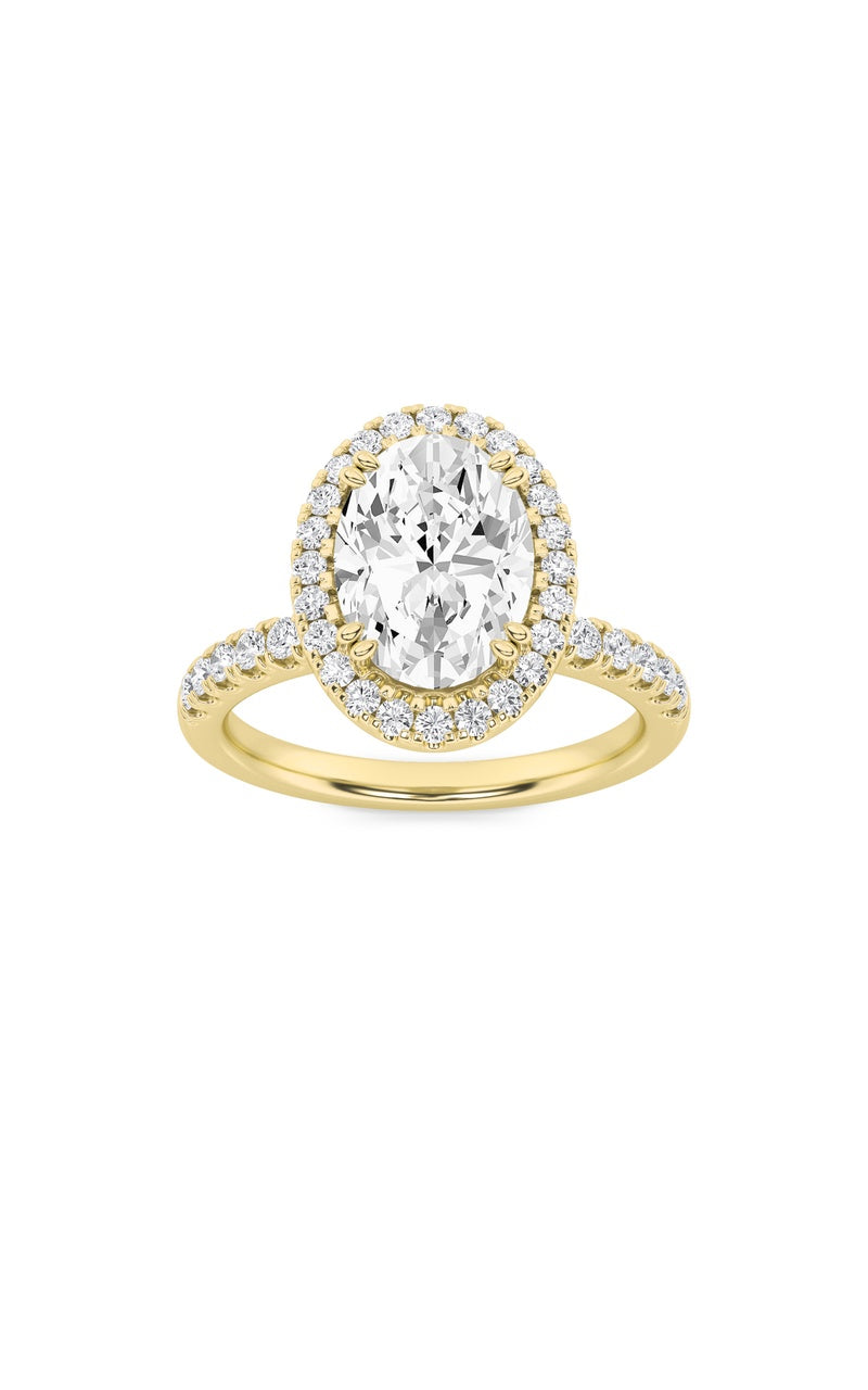 3Cttw Oval Shaped Lab Grown Diamond (F/VS) Halo Accented Engagement Ring in 14K Gold