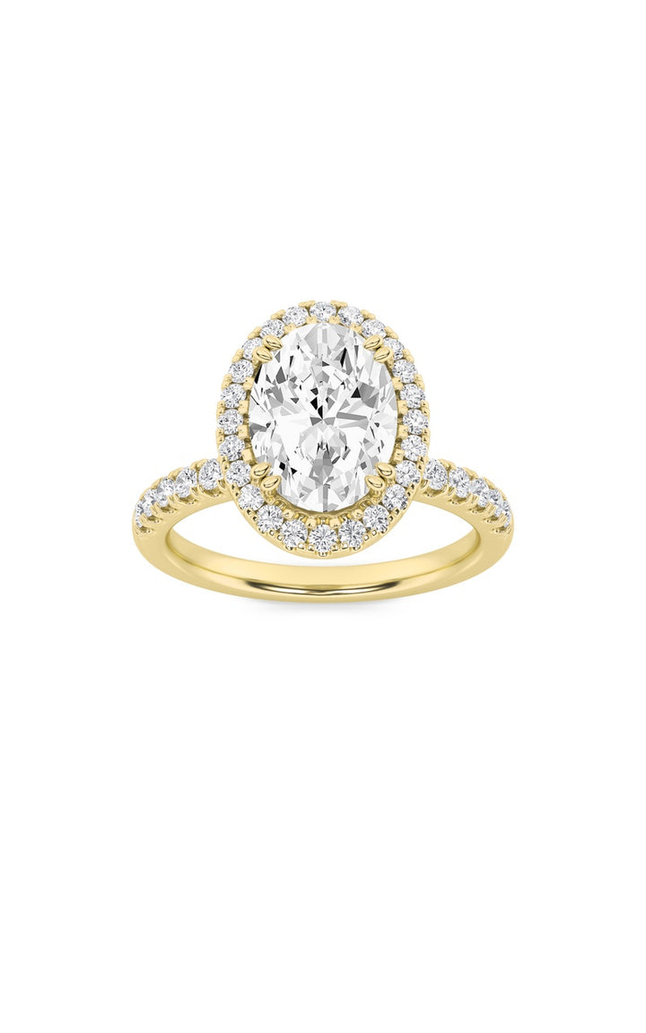 3Cttw Oval Shaped Lab Grown Diamond (F/VS) Halo Accented Engagement Ring in 14K Gold