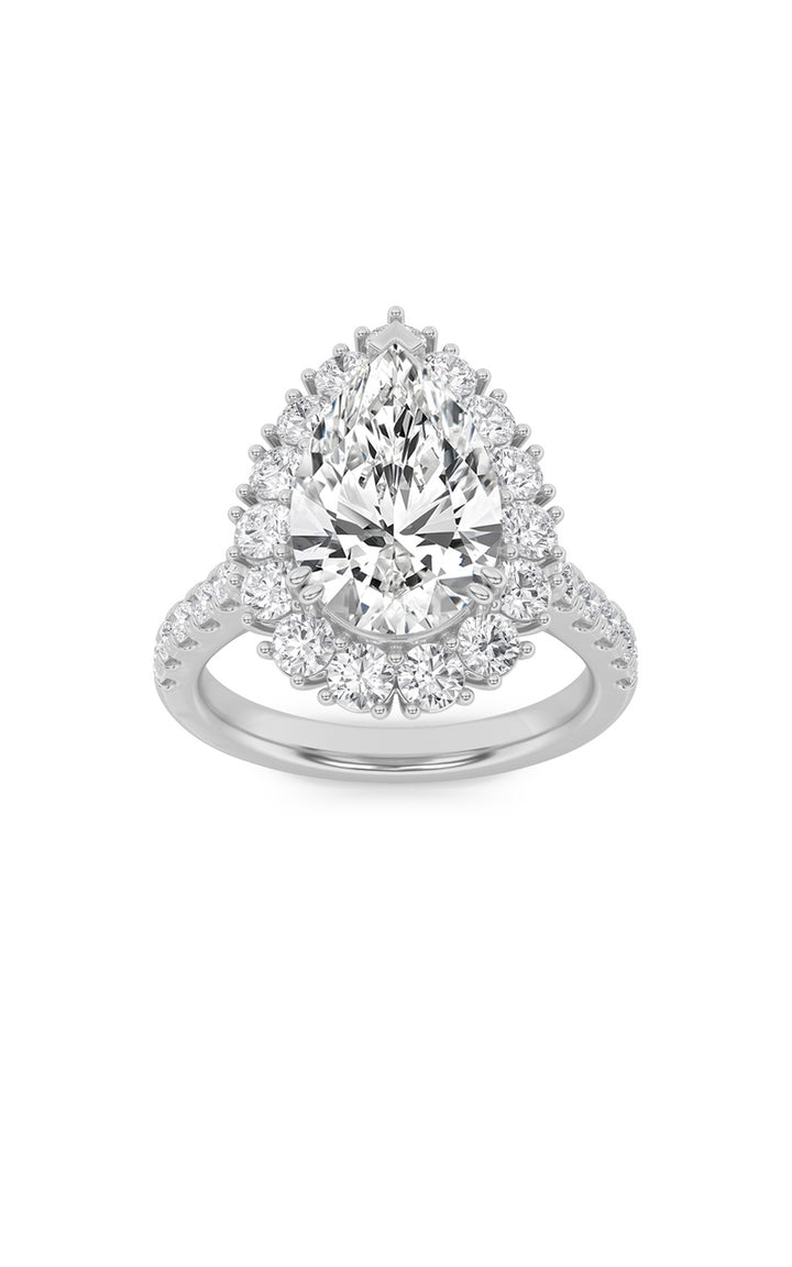 4Cttw Pear Shaped Lab Grown Diamond (F/VS) Bold Classic Engagement Ring in 14K Gold